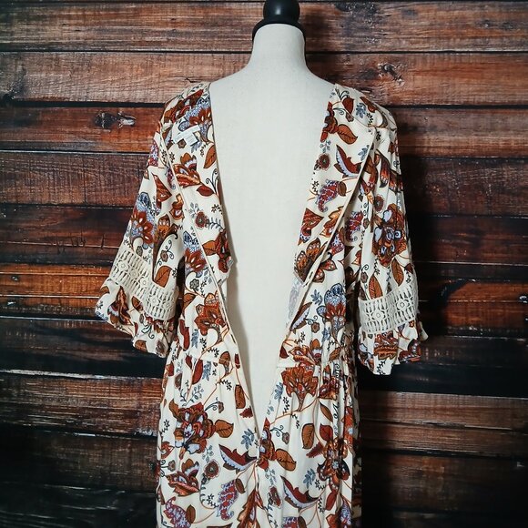 Cato Peasant Dress 14 16 W Boho Rayon Crochet Flared Half Bell Sleeve Midi - Picture 5 of 9